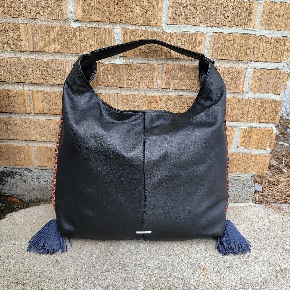 Rebecca Minkoff Black Leather Slouchy Chase Braided Tassel Large Hobo
